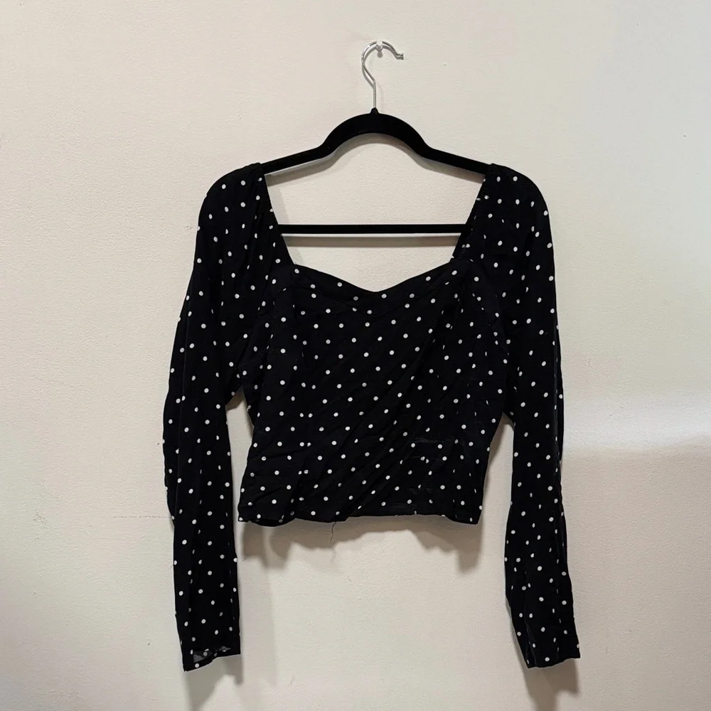 wild fable Black Polka Dot Long Sleeve Square Neck Top - Picture 1 of 2